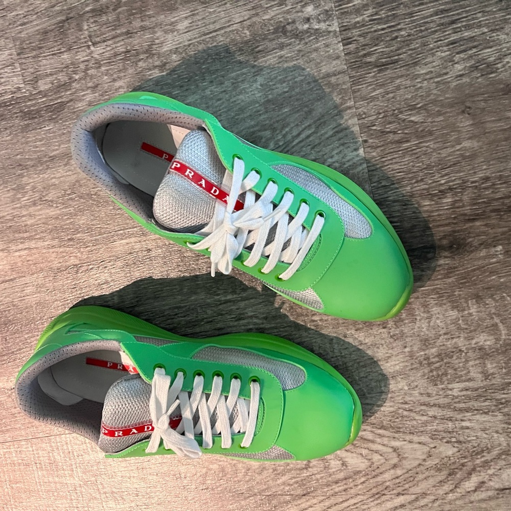 Prada Men's Lime Green and Gray Sneakers Size 10 - Picture 2 of 8